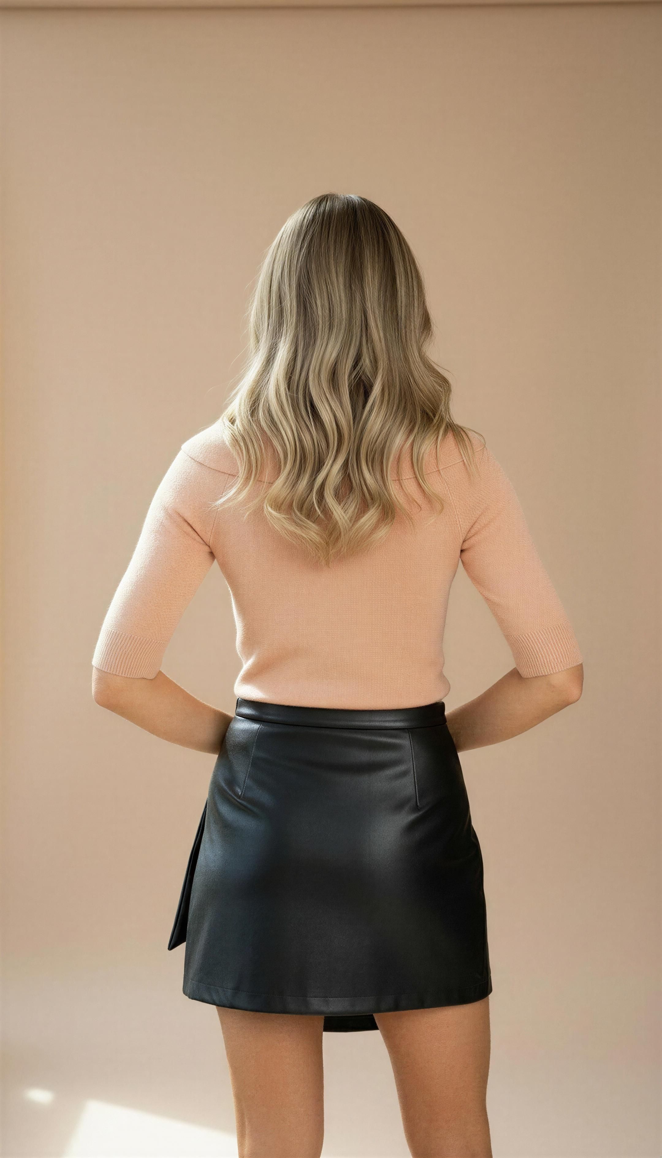 Falda mini efecto piel con hebilla dorada