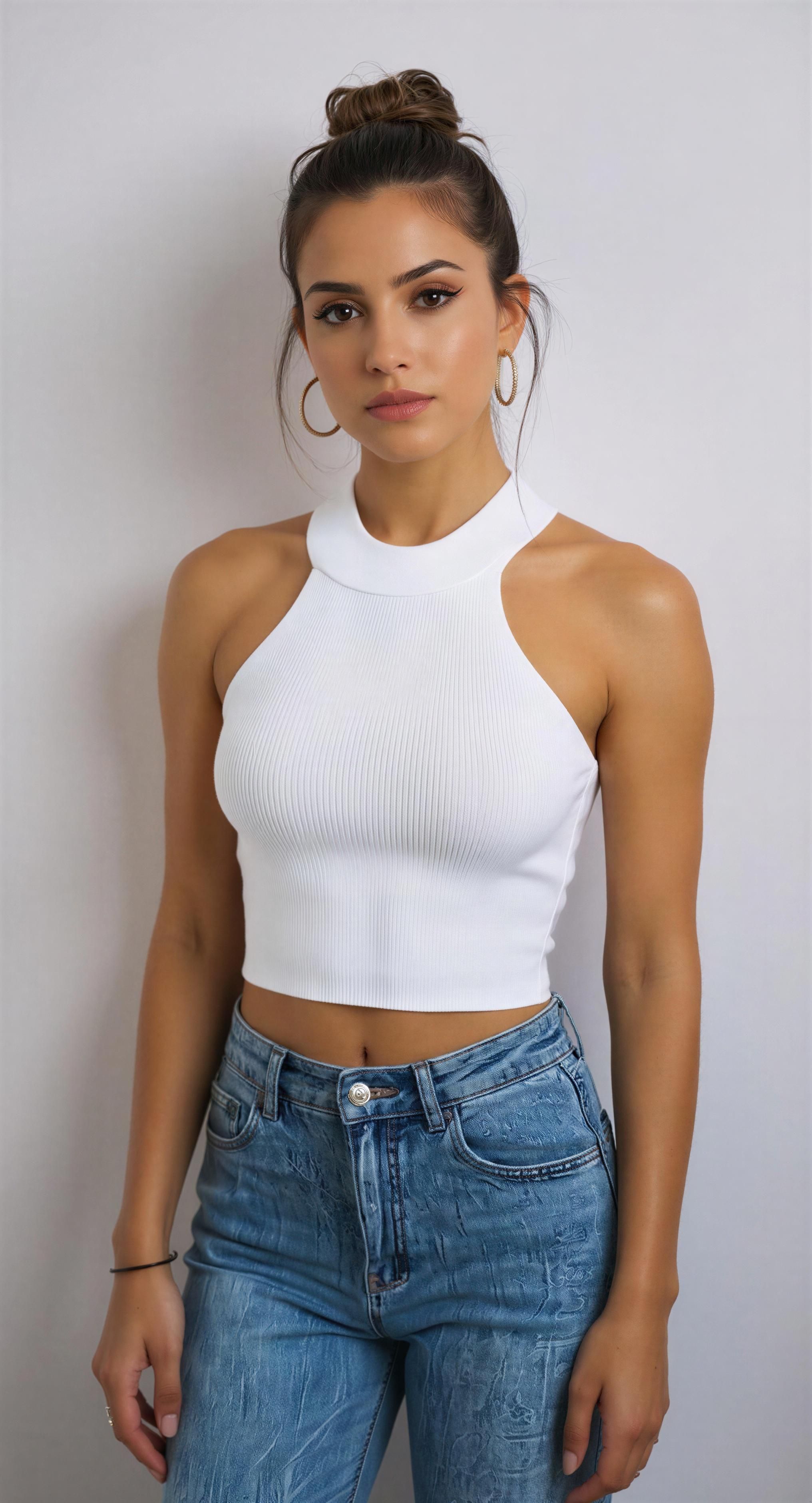 Top Halter Canalé Blanco Elegance