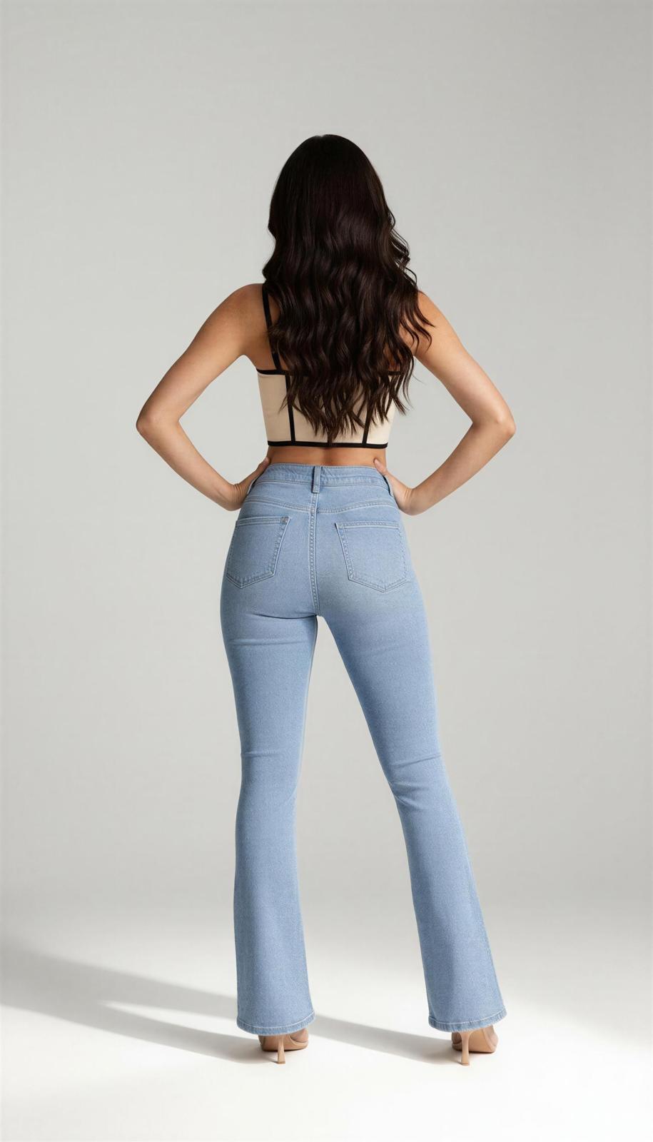 Jeans Flare Cintura Alta Denim Claro